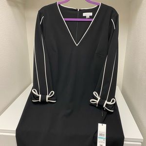 Calvin Klein Black dress, bow on sleeves, hidden zipper